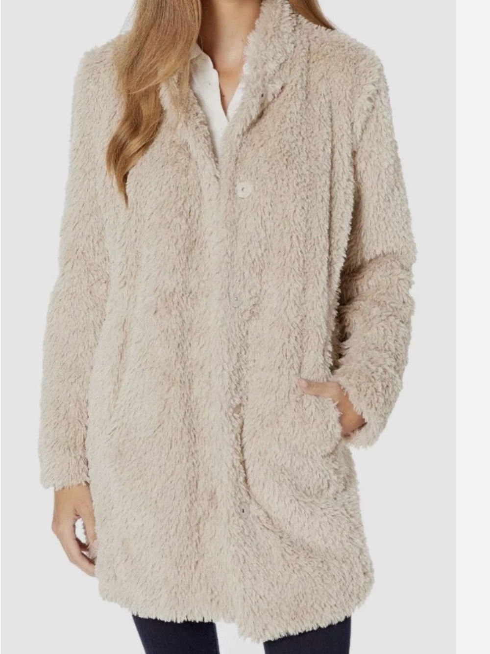 Kenneth Cole Cream Plush Teddy Jacket
